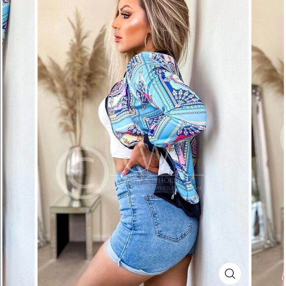 💼Light Wear Summer Bomber Jacket, Paisley Chain Print, Zip Front - Picture 2 of 13